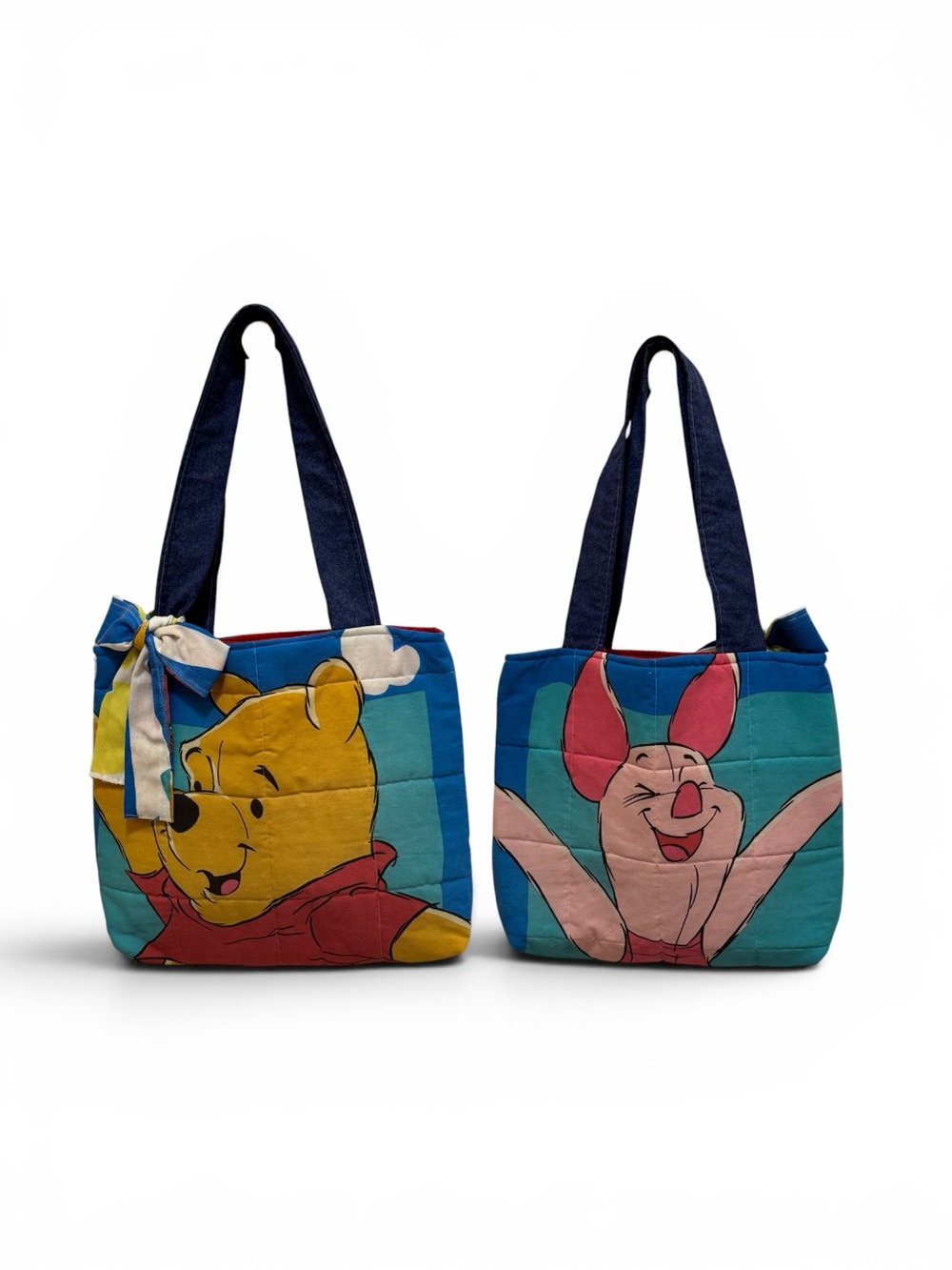 Handmade Winnie the Pooh & Piglet Printed Tote Bag - Blue